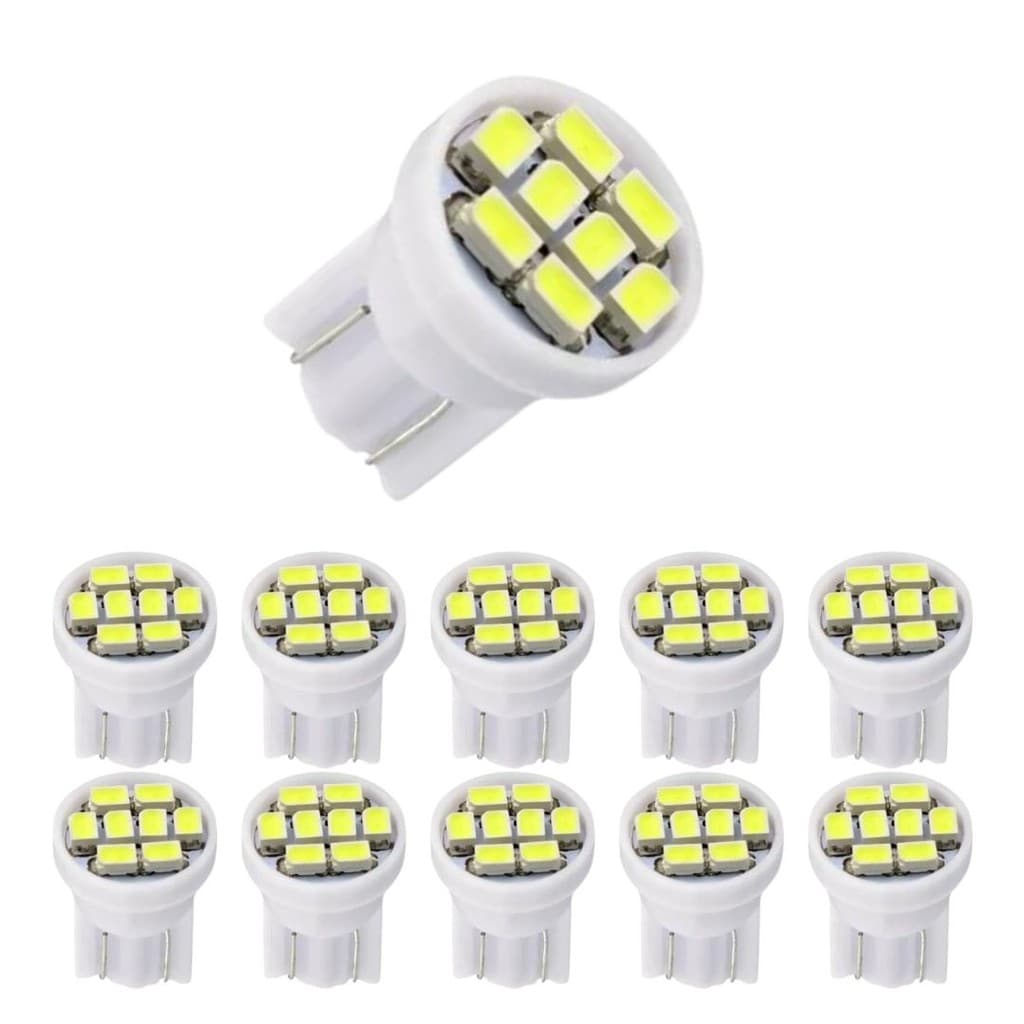 KIT 10 LAMPADA T10 8 LED W5W BRANCO 12V