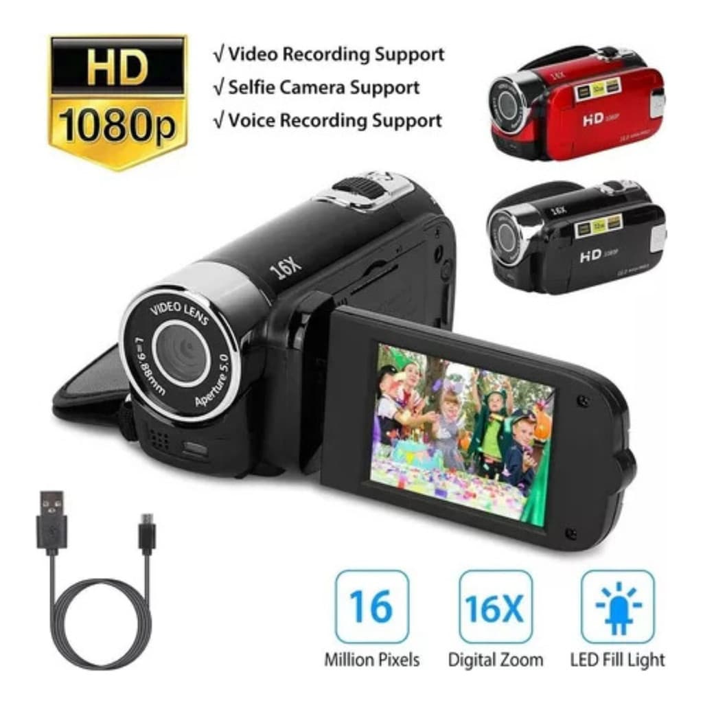 16MP HD 1080P Câmera de vídeo digital Filmador digital 16X TelaGravador de vídeo DVRCom Zoom E Selfie Lcd 2.7