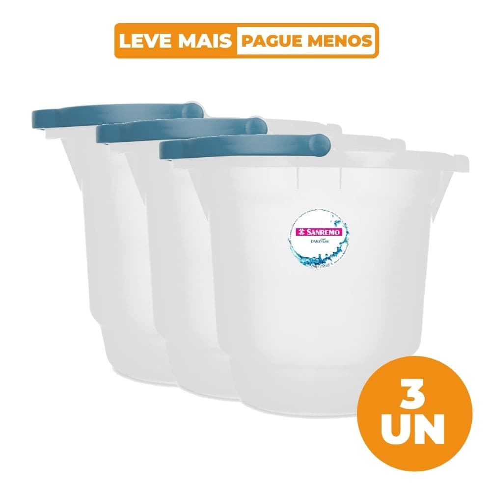 Kit 3 Baldes Plásticos Transparentes 8,5L Hydrus Sanremo