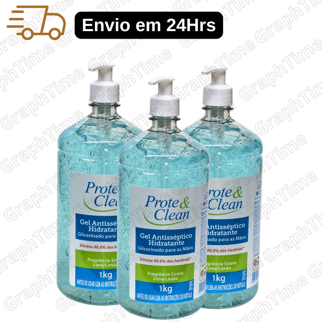 Kit Álcool Gel 70% Higienizador Antisséptico com Fragância suave de Limão 1 KG Prote Clean