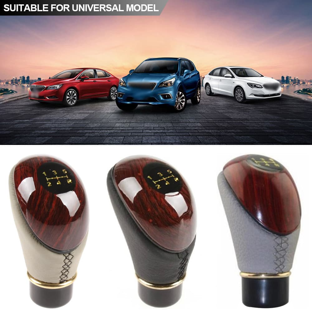 Manopla De Mudança De Alavanca Universal Para Carro , 5 Velocidades , Madeira , Couro PU , Caminhão , Manual , Acessório