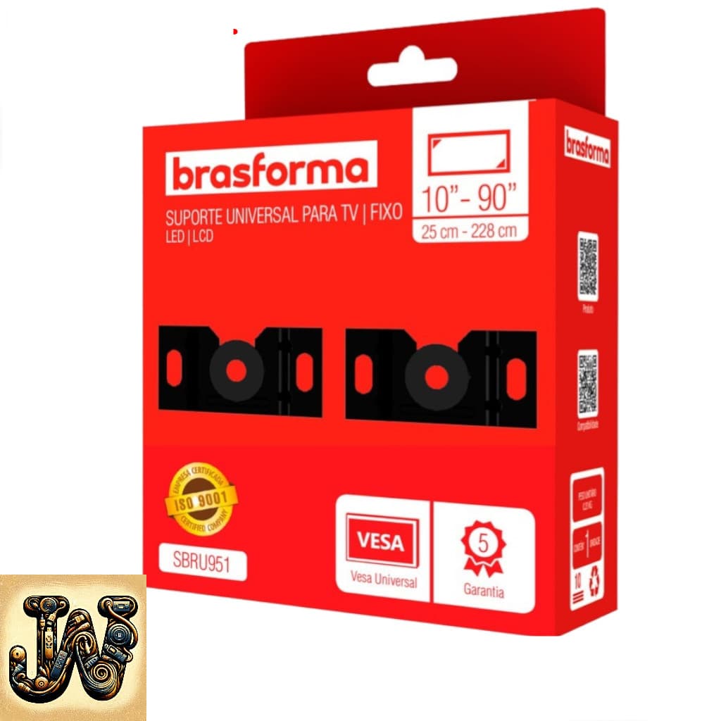 Suporte Fixo Universal Brasforma para TV 10” a 90” Até 100kg Aço Reforçado Fácil Instalação VESA