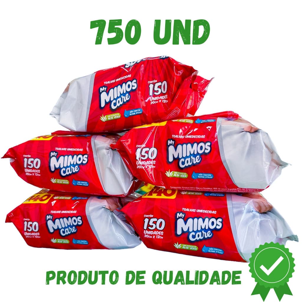Kit 750 Toalha Umedecida My Mimos Care (5 Pacotes 150 cada) Lenço umedecido