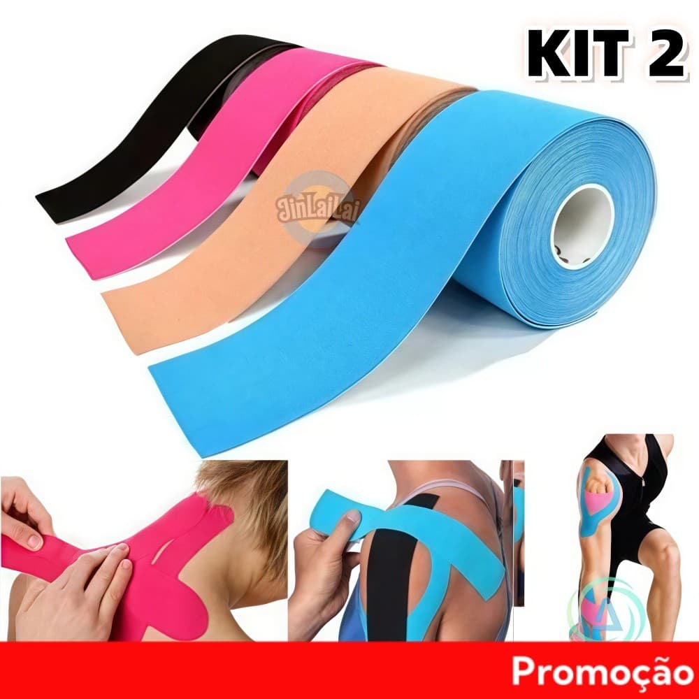 Kit 2 Fita Tape Bandagem Elástica Adesiva Funcional Alivia a Dor Atleta Tape Fisioterapia Rolo Adesivo 5M