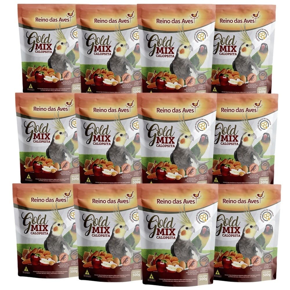 KIT 12 Unidades Ração para Calopsita Gold Mix 500g 
