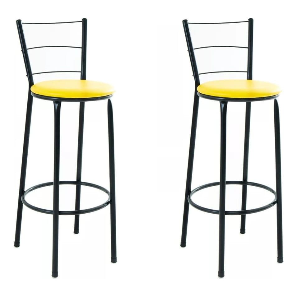 Kit 2 Banqueta Alta Preta Para Cozinha Balcão