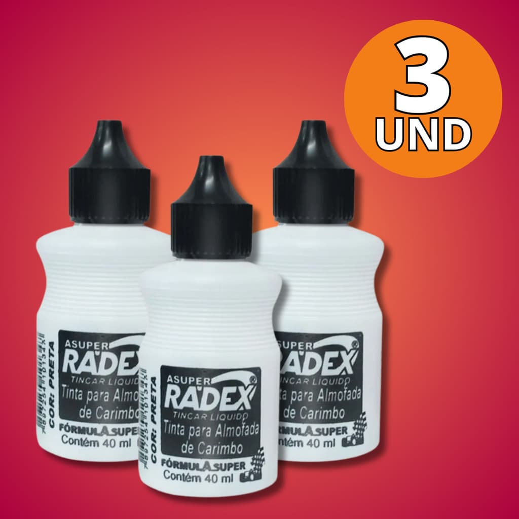 Kit 3 Tinta Preta Para Almofada De Carimbo Radex 40ml Refil