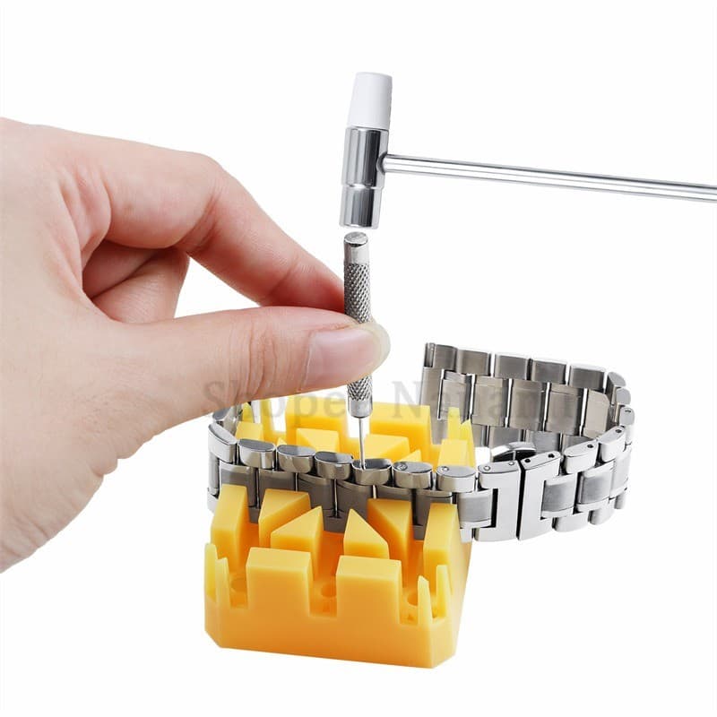 Ferramentas de ajuste para relógio, remoção de pinos, martelo, punção, braçadeira, corrente, suporte de pulseira e brace