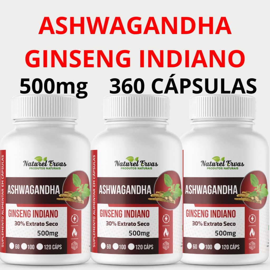 Ashwagandha Ginseng Indiano 120 Cápsulas – 500mg Suplemento Natural Original