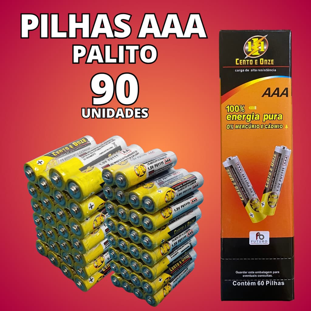 Pilha AAA Palito Com 90 Unidades Para Controle Relógio Brinquedo