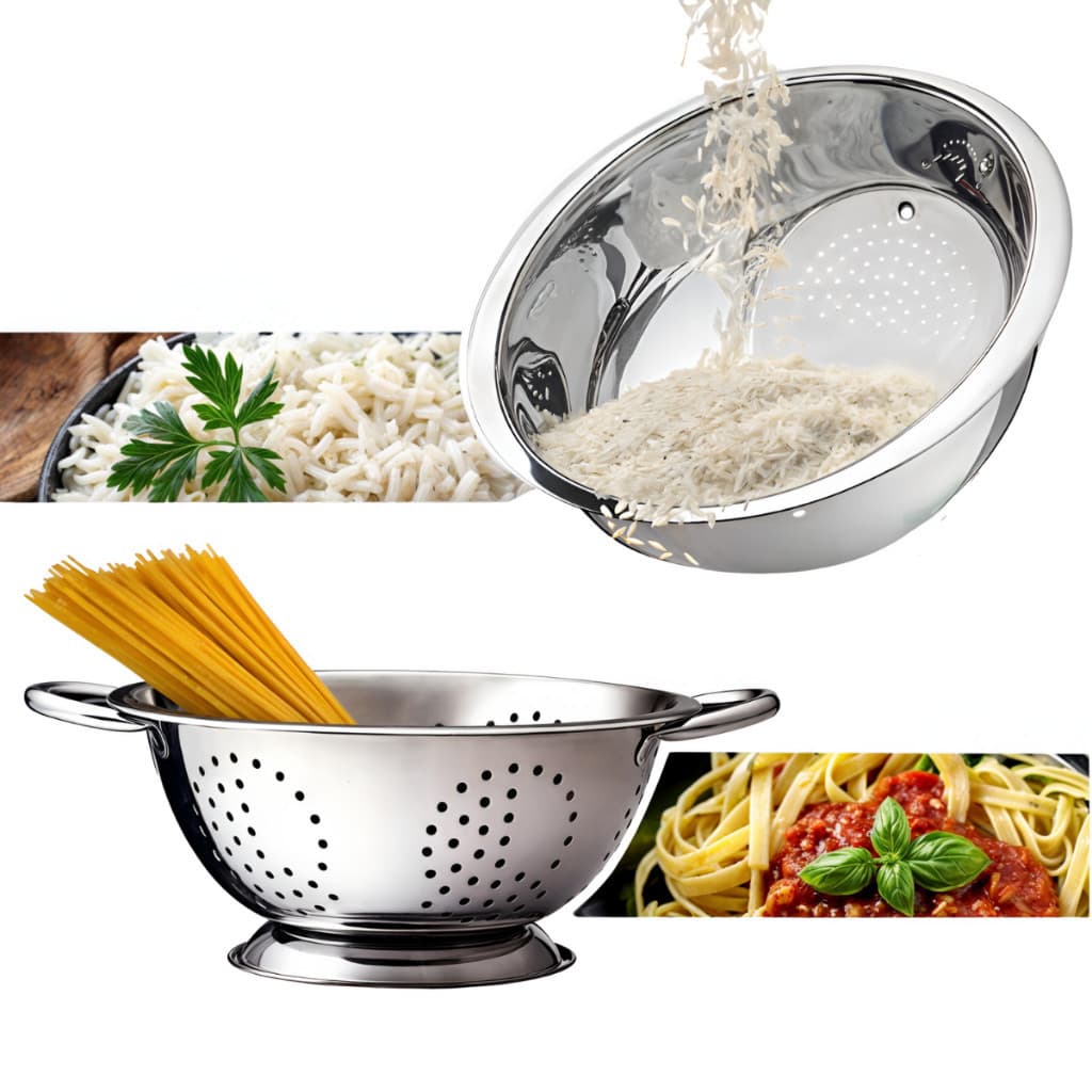 Escorredor De Macarrão Massas+ Lavador Arroz Em Aço Inox