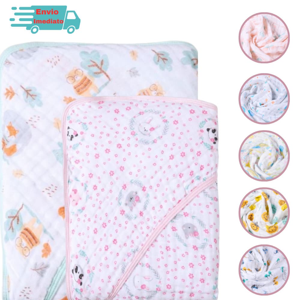 Kit 2 Toalha de Banho Bebê Soft Fralda com Capuz