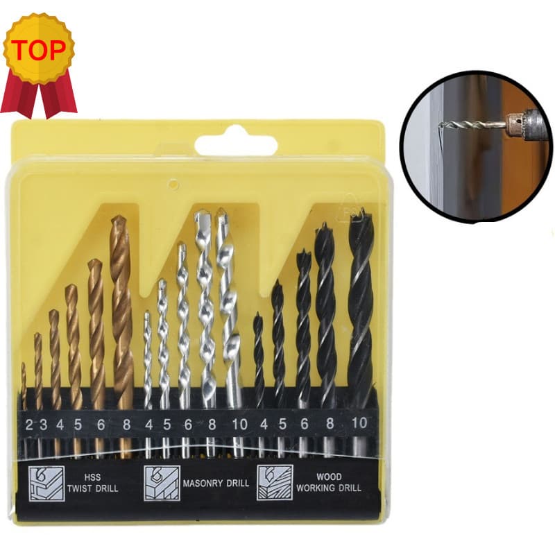 Jogo De Brocas 16 Peças C/ Estojo Para Madeira Ferro Concreto Metal Aço Furadeira Parafusadeira