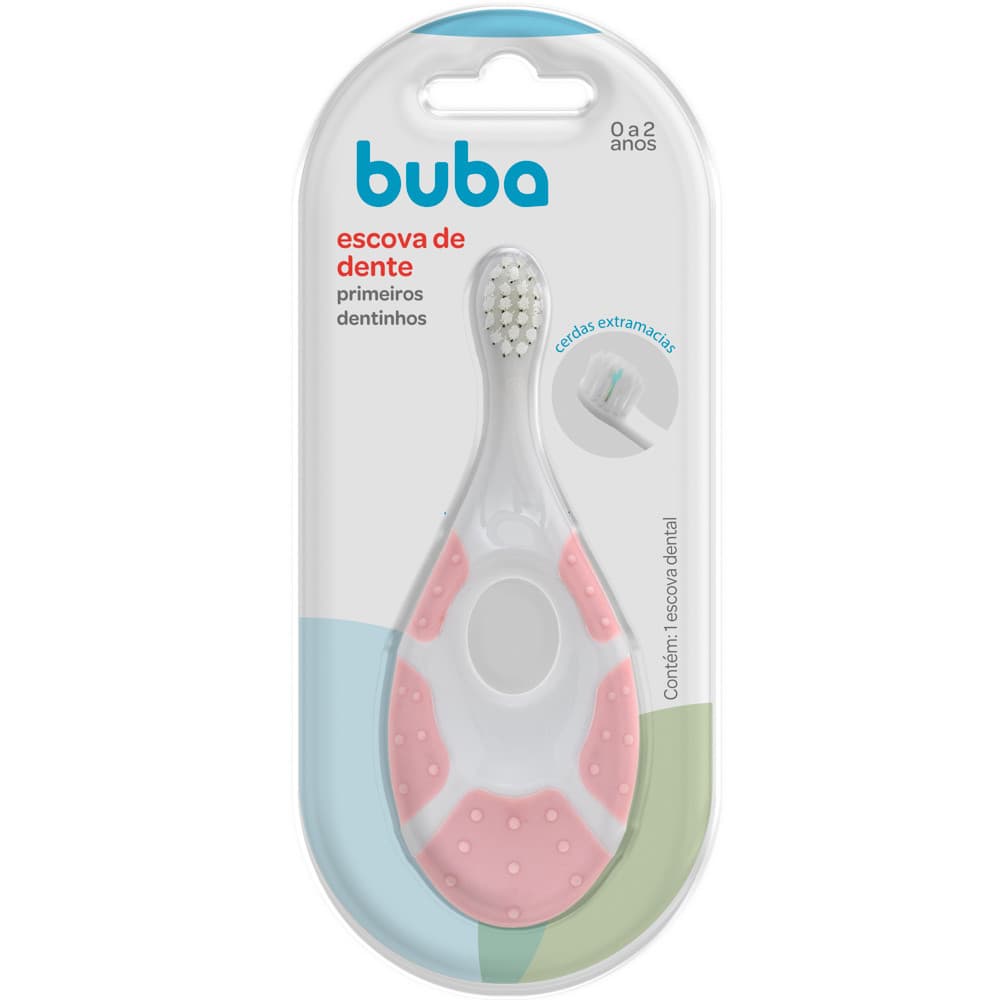 Escova de Dente Bebê Buba Rosa Higiene Bucal Infantil Primeiros Dentinhos 3m