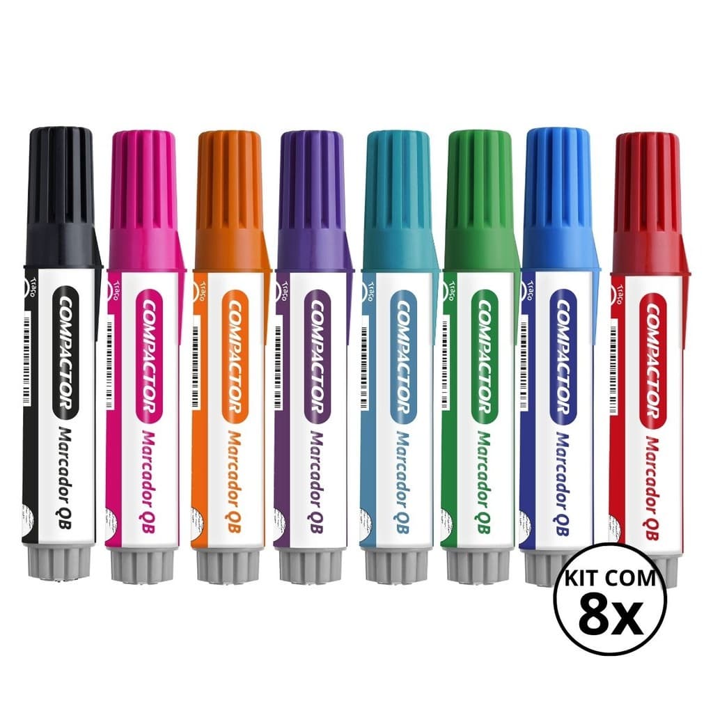 Kit com 08 Marcadores Para Quadro Branco - COMPACTOR