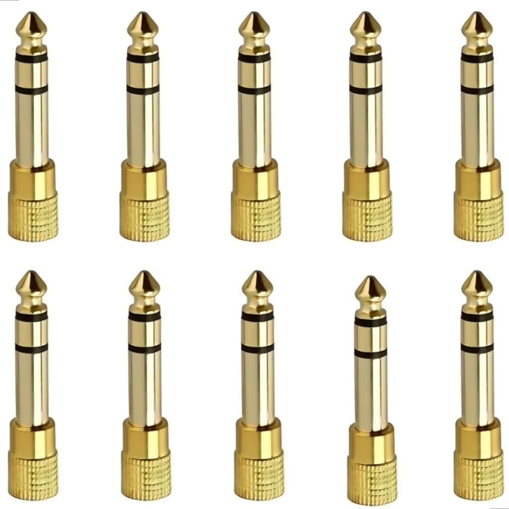 Kit 10 Plug Conector Adaptador P2 Fêmea para P10 Macho Estéreo Gold Premium Áudio Profissional