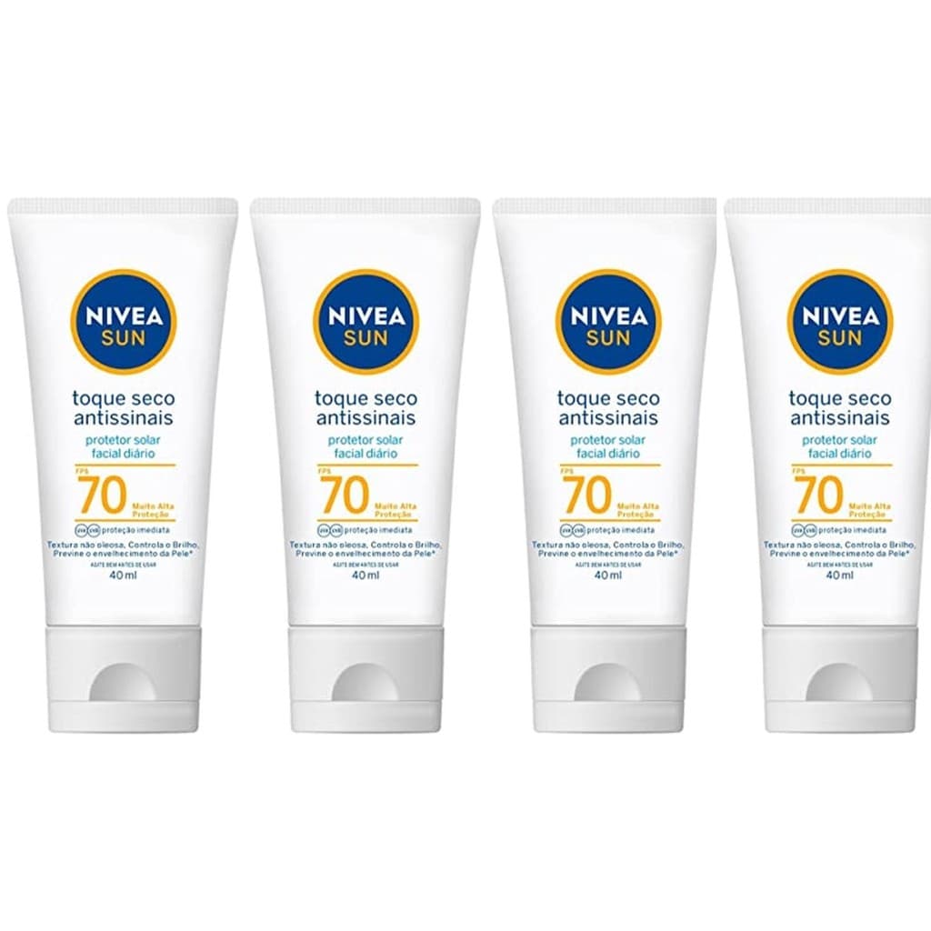 Kit 4 Protetores Solar Nivea Sun FPS70 Toque Seco Antissinais 40ml