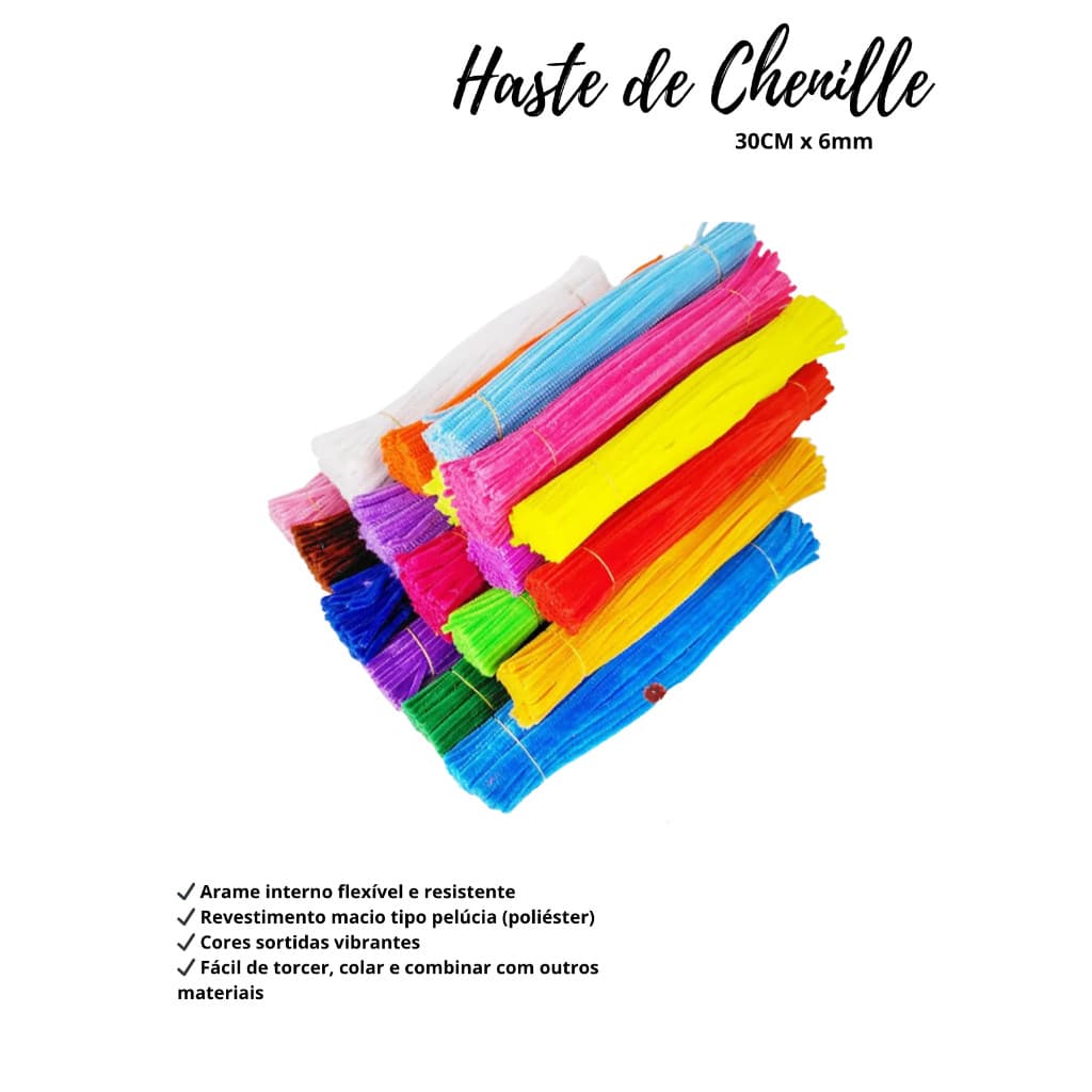 Haste de Chenille 30cm – 10 Unid. Arame Flexível Artesanato.