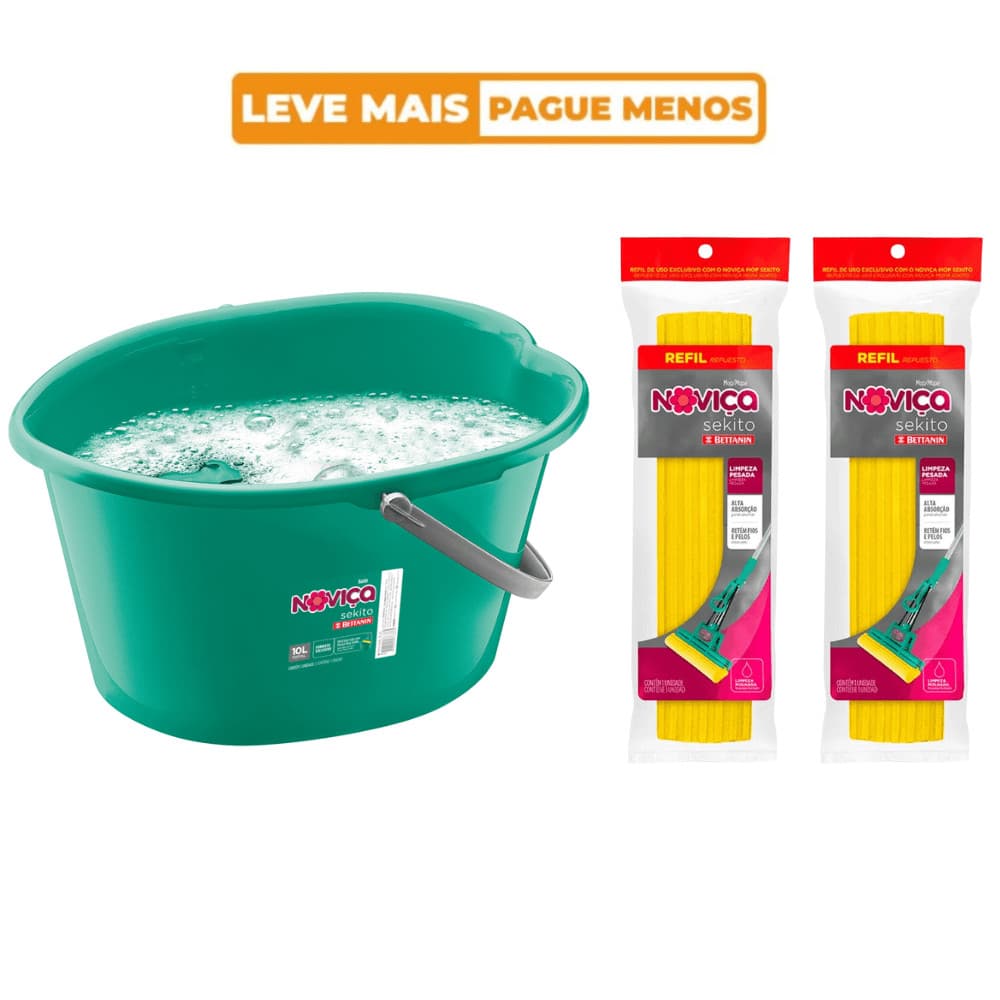 Kit 2 Refil Mop Sekito e Balde Sekito 10L Noviça Bettanin