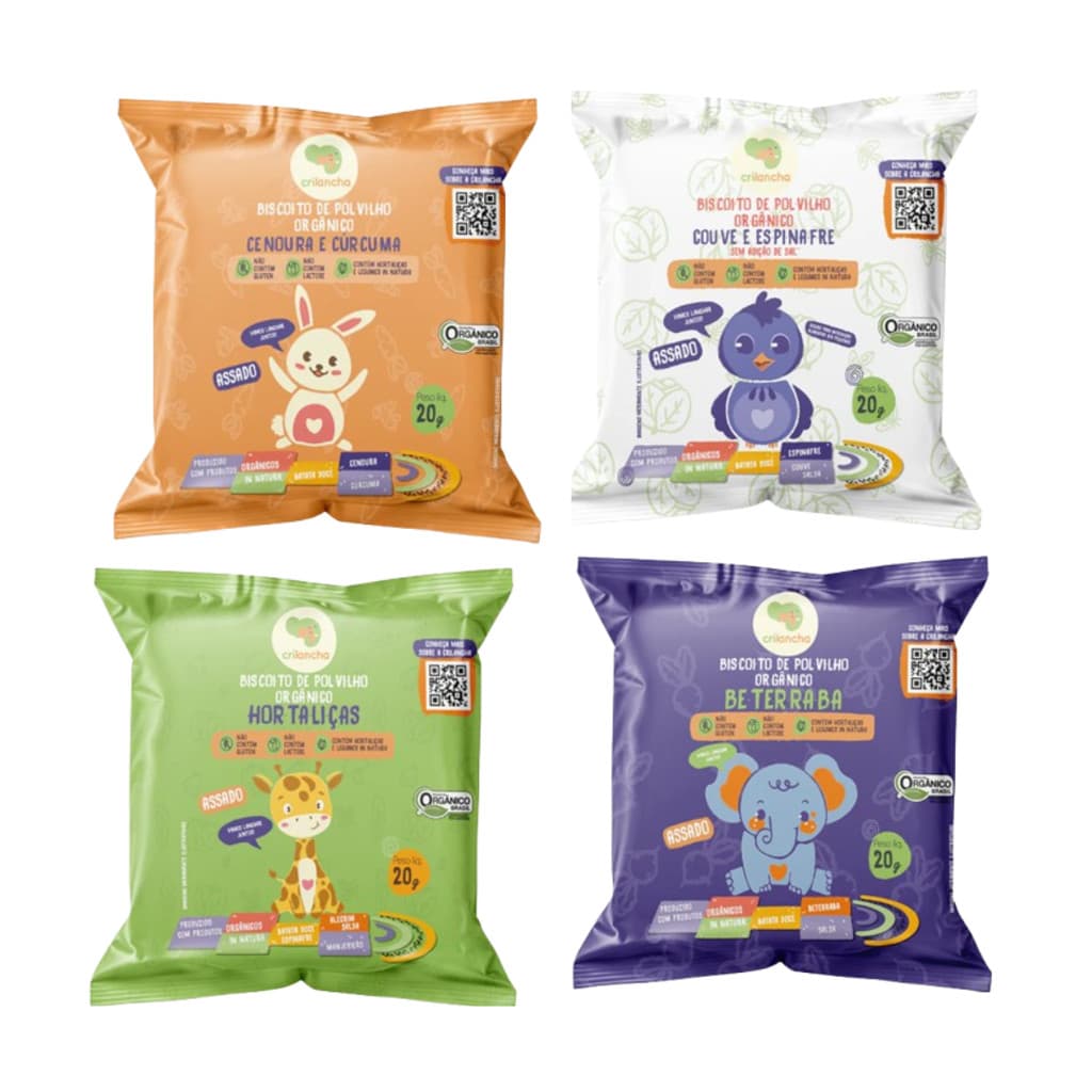 Kit 4 Biscoito de Polvilho Crilancha Couve Beterraba Cenoura Hortaliça 80g