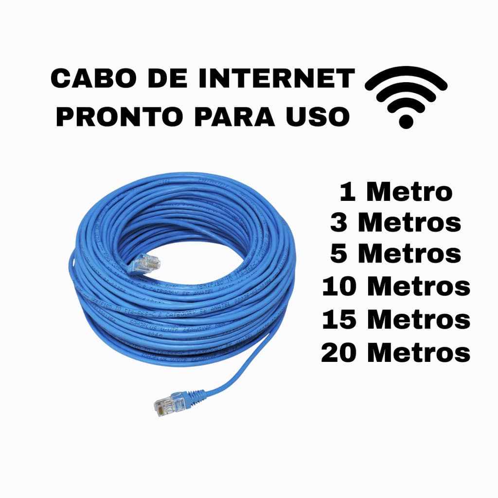 Cabo De Rede Azul RJ45 CAT5e Internet Pc Notebook Roteador Smart Tv Video Game 1/3/5/10/15/20 Metros