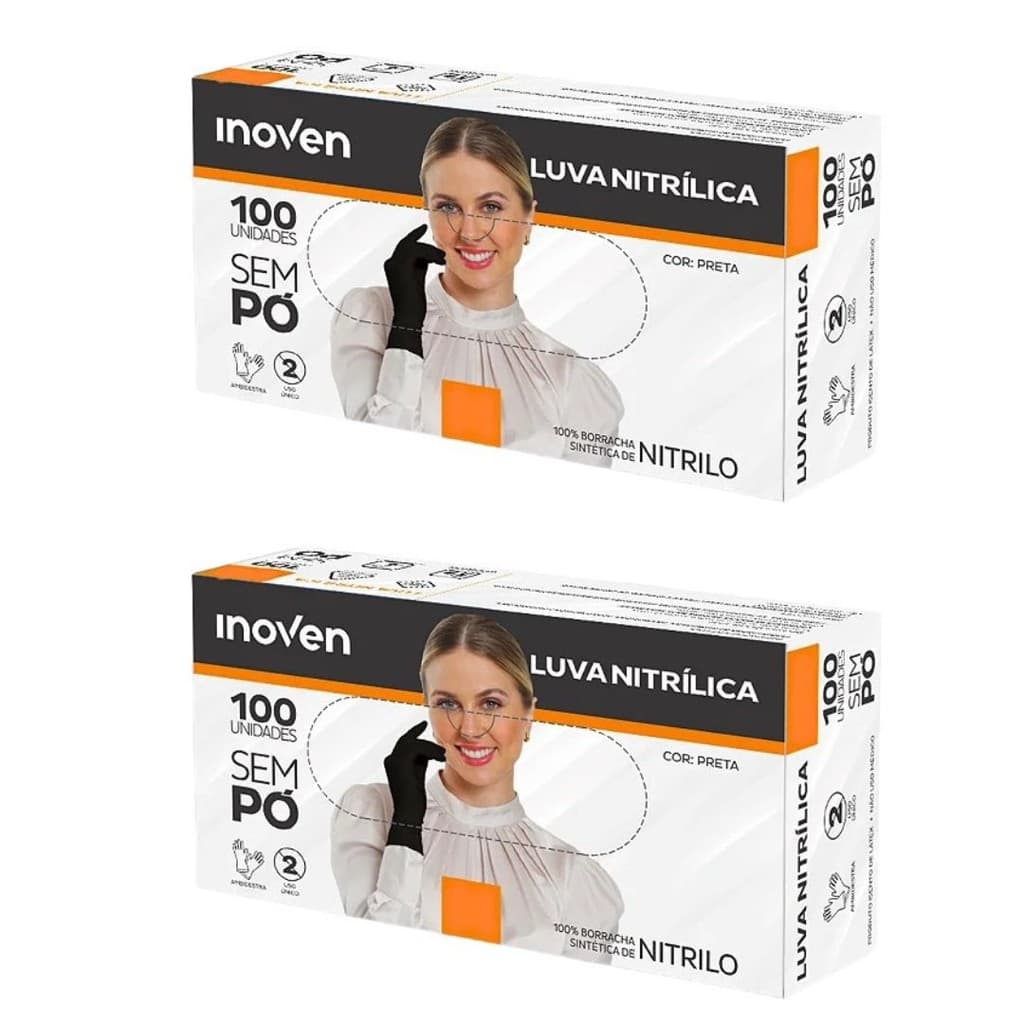 Luva Nitrílica Preta Sem Pó Inoven – Kit com 2 Caixas