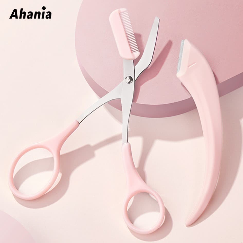 Ahania Conjunto Navalha E Tesoura Para Sobrancelha, Tesoura Anti-riscos Com Pente, Para Sobrancelhas
