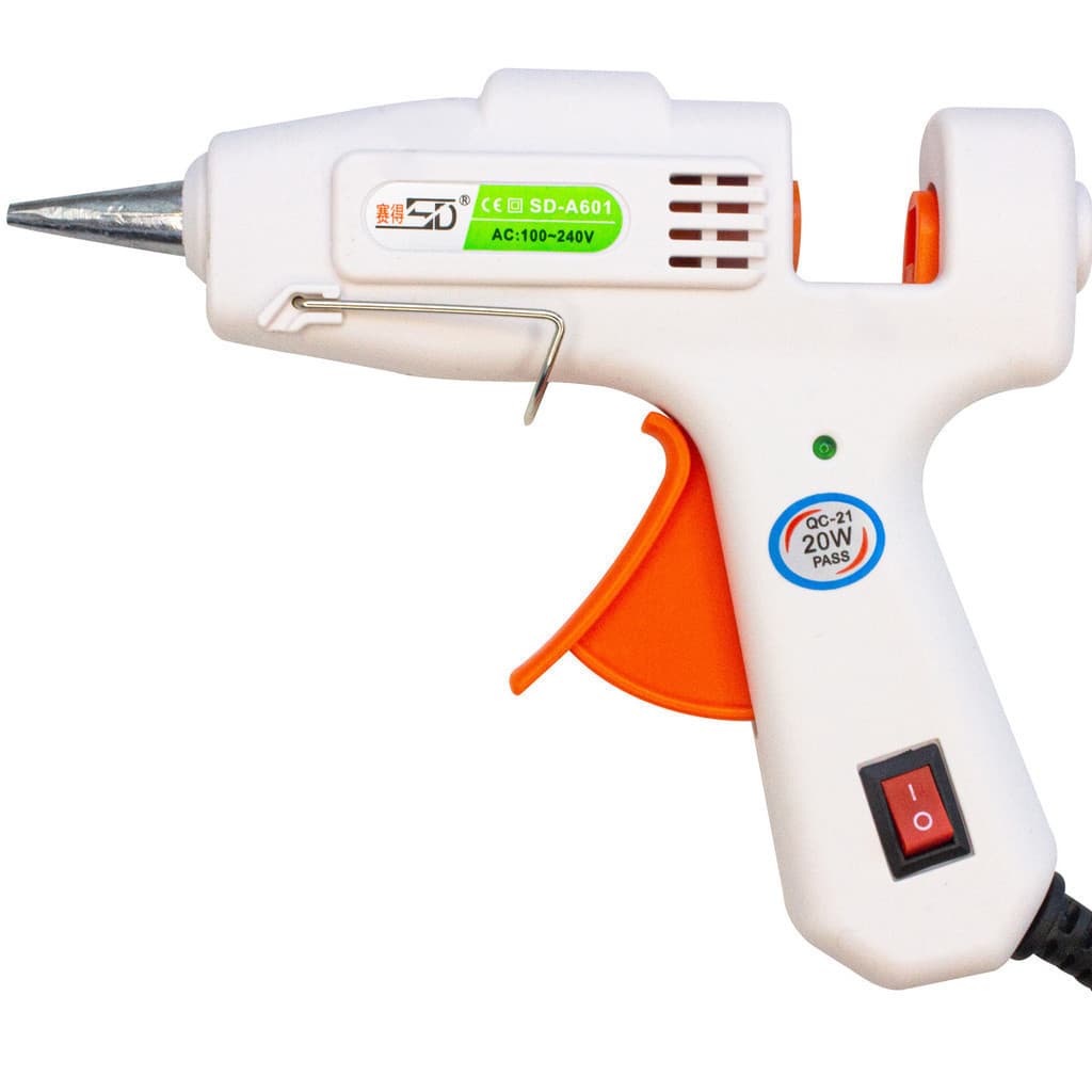 Pistola de Cola Quente Botão Liga e Desliga Bivolt Para Cola Fina 7mm Chinesinha Branca a