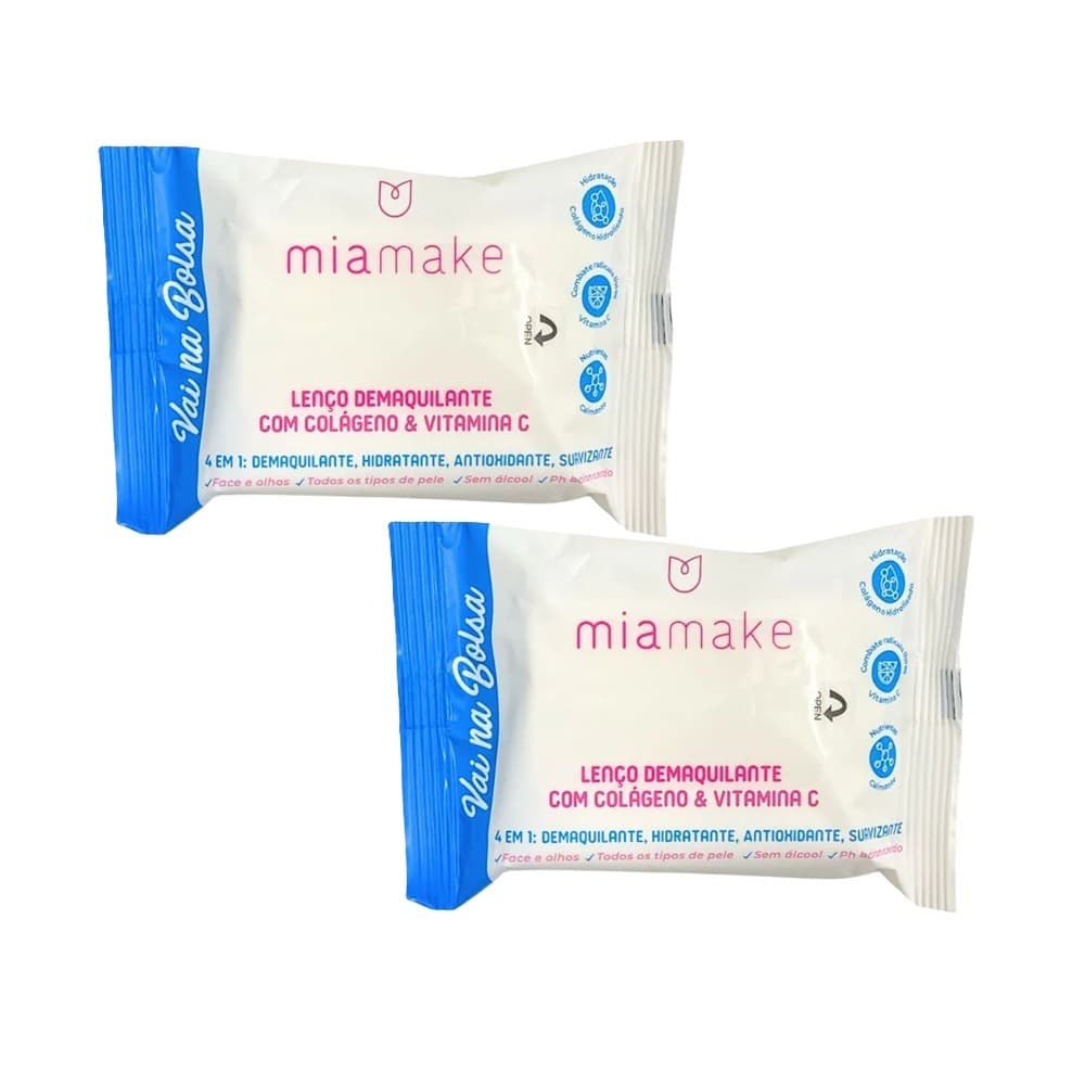 2 Lenço Demaquilante Colágeno+Vitamina C Mia Make Vai na Bolsa