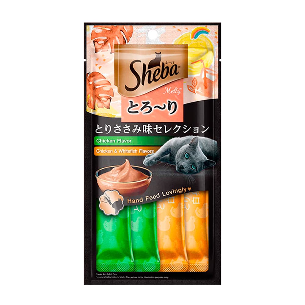 Petisco Sheba Cremoso Para Gatos Sabor Frango e Frango & Peixe Branco 4 Unidades