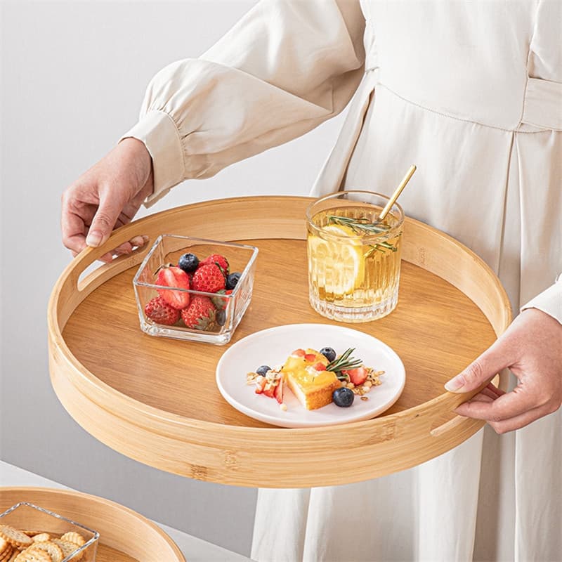 Bandeja Redonda De Bambu Estilo Japonês, 1 Peça Para Xícara De Chá, Talheres, Vinho, Frutas, Sobremesas