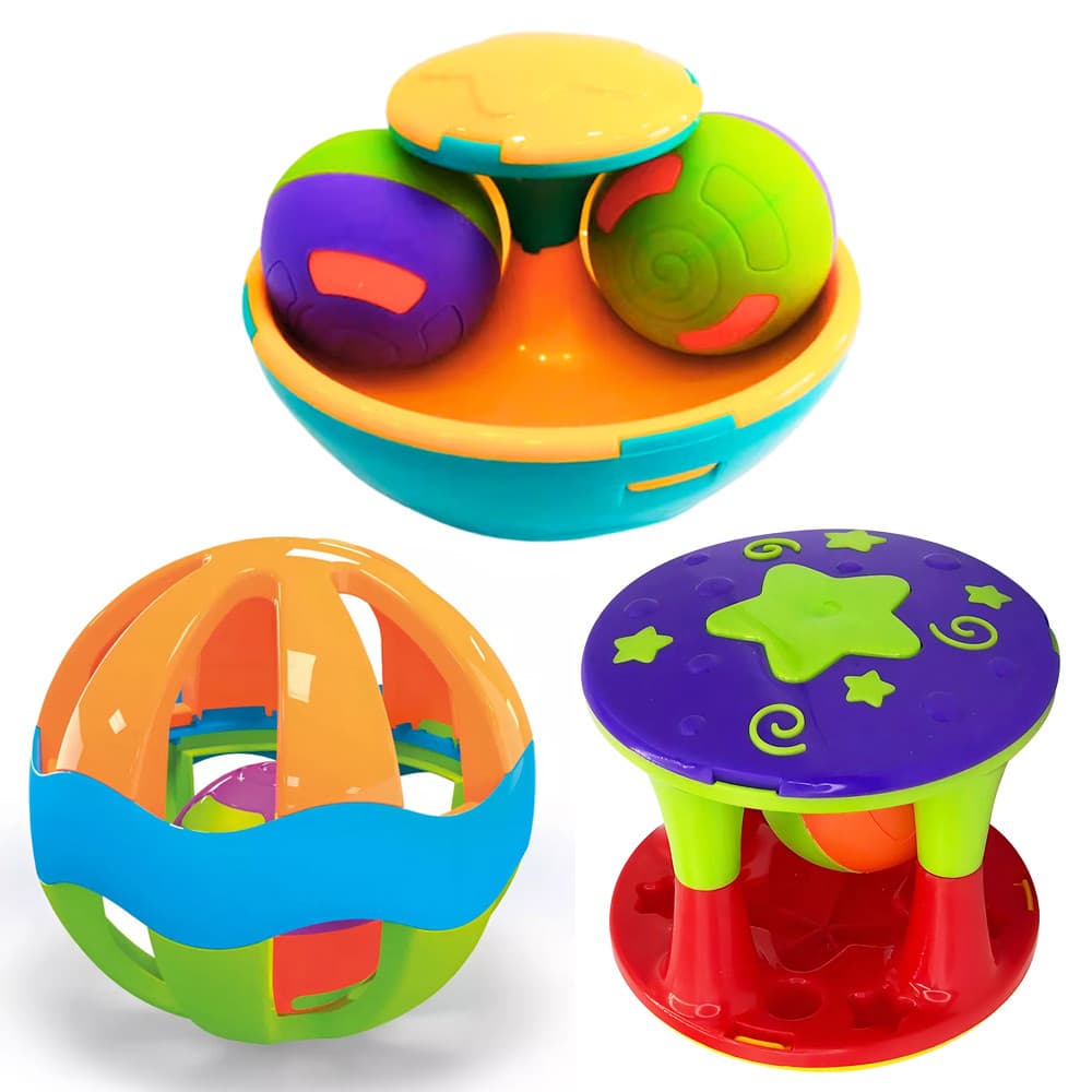 Kit Com 3 Brinquedo Chocalho Sensorial Colorido Para Bebê Infantil Menino Menina Chocalho Divertido