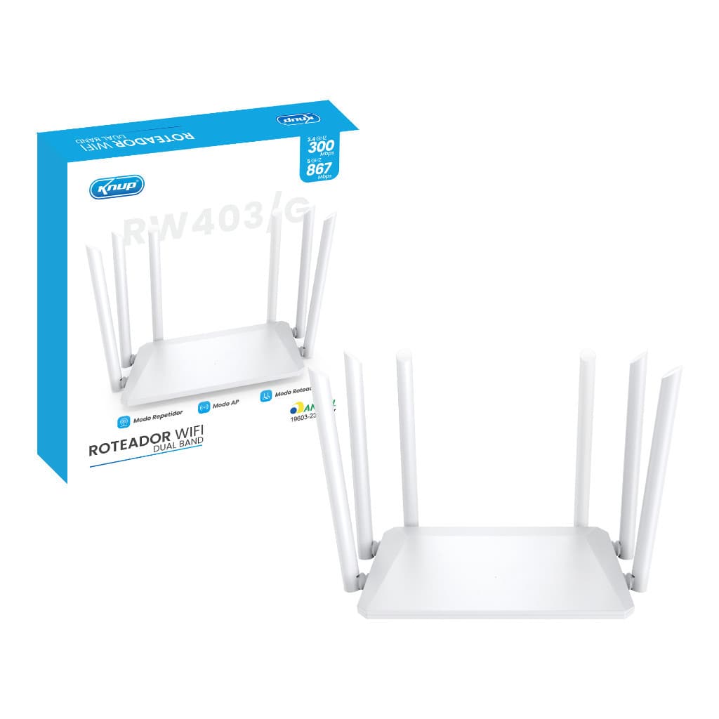 Roteador Wireless Dual Band 5Ghz/2.4Ghz 300Mbps com 6 Antenas KP-RW403/G