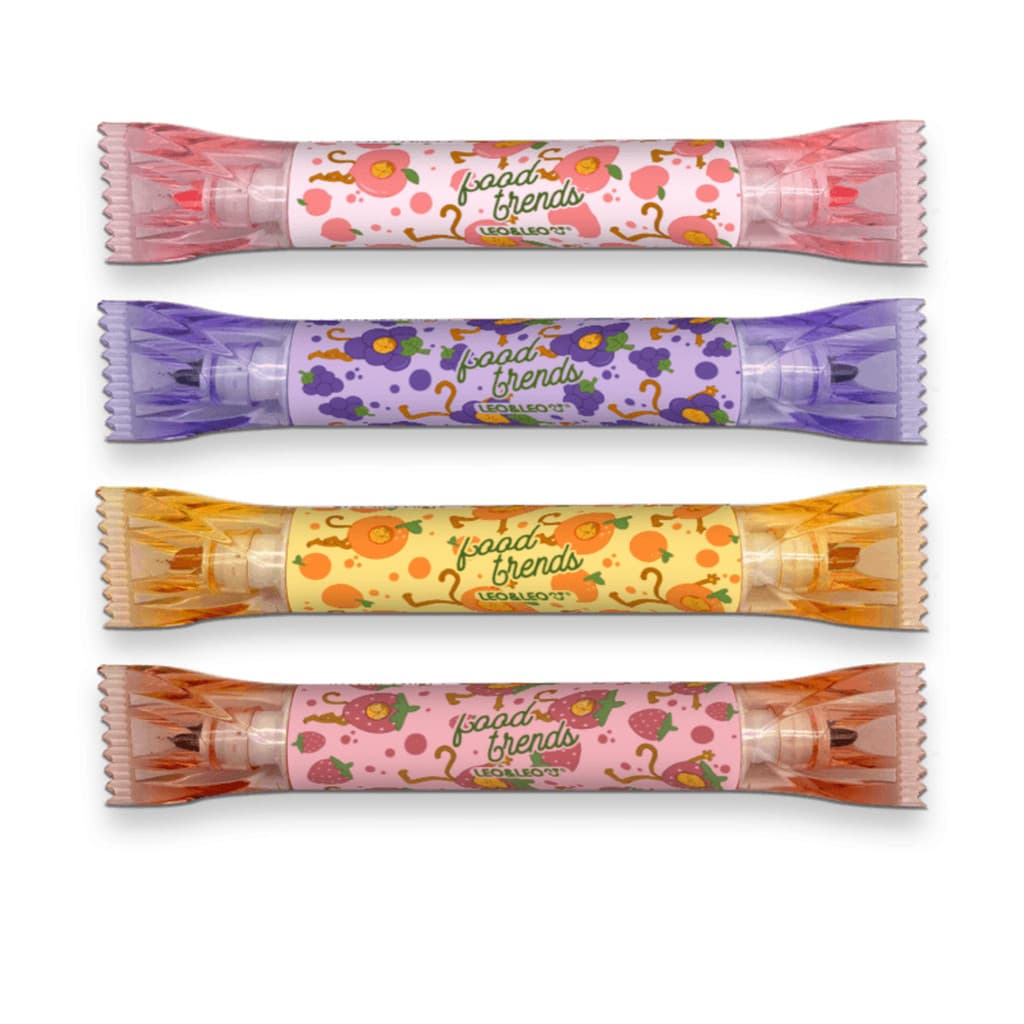 kit c/ 04 CANETA MARCA TEXTO 02 pontas FOOD CHEIRINHO de frutas 04 cores 10147