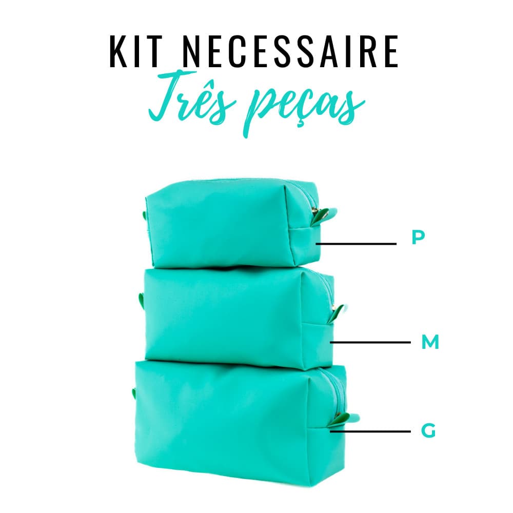 Kit Necessaire 3 Peças Feminina Luxo Organizador de Viagem Multiuso Maquiagem Cosméticos com Zíper