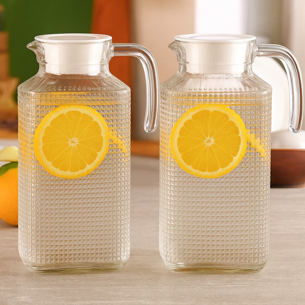 2 Jarra rubi De Vidro Água Suco Com Tampa 1,8 Litro Luxo 2 Unidades