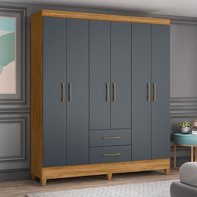 Guarda Roupa Casal Ambiente Panamá 6 Portas Freijó Cinza - Moval