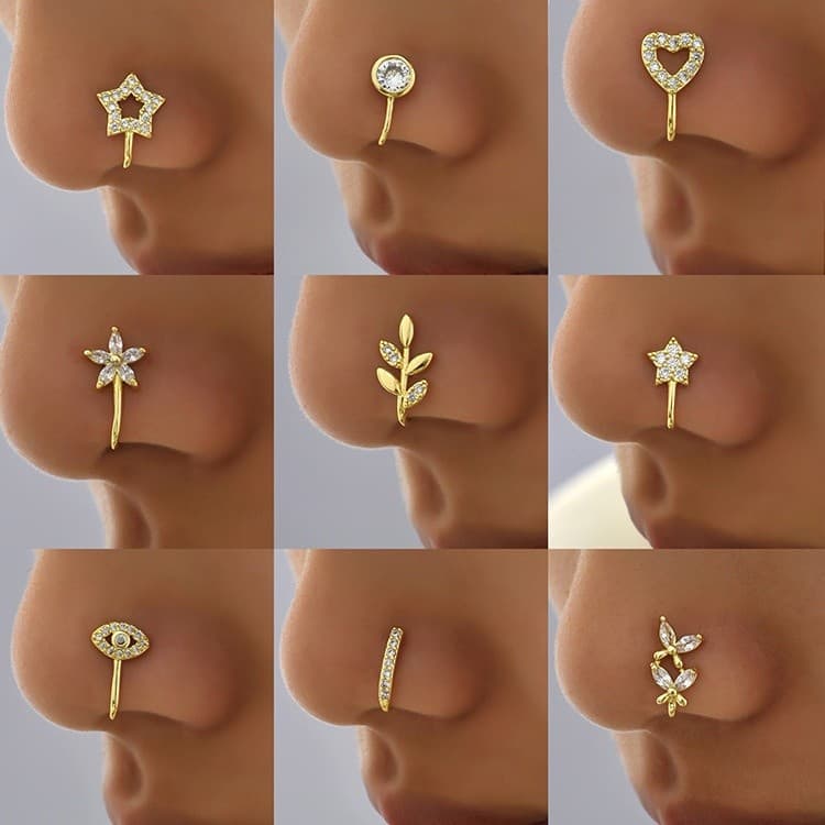 1PC Anel Do Nariz Fake Piercing Body Jewelry Clip De Orelha Em Cobre Para Mulheres Heart Star Presente Dia dos Namorados