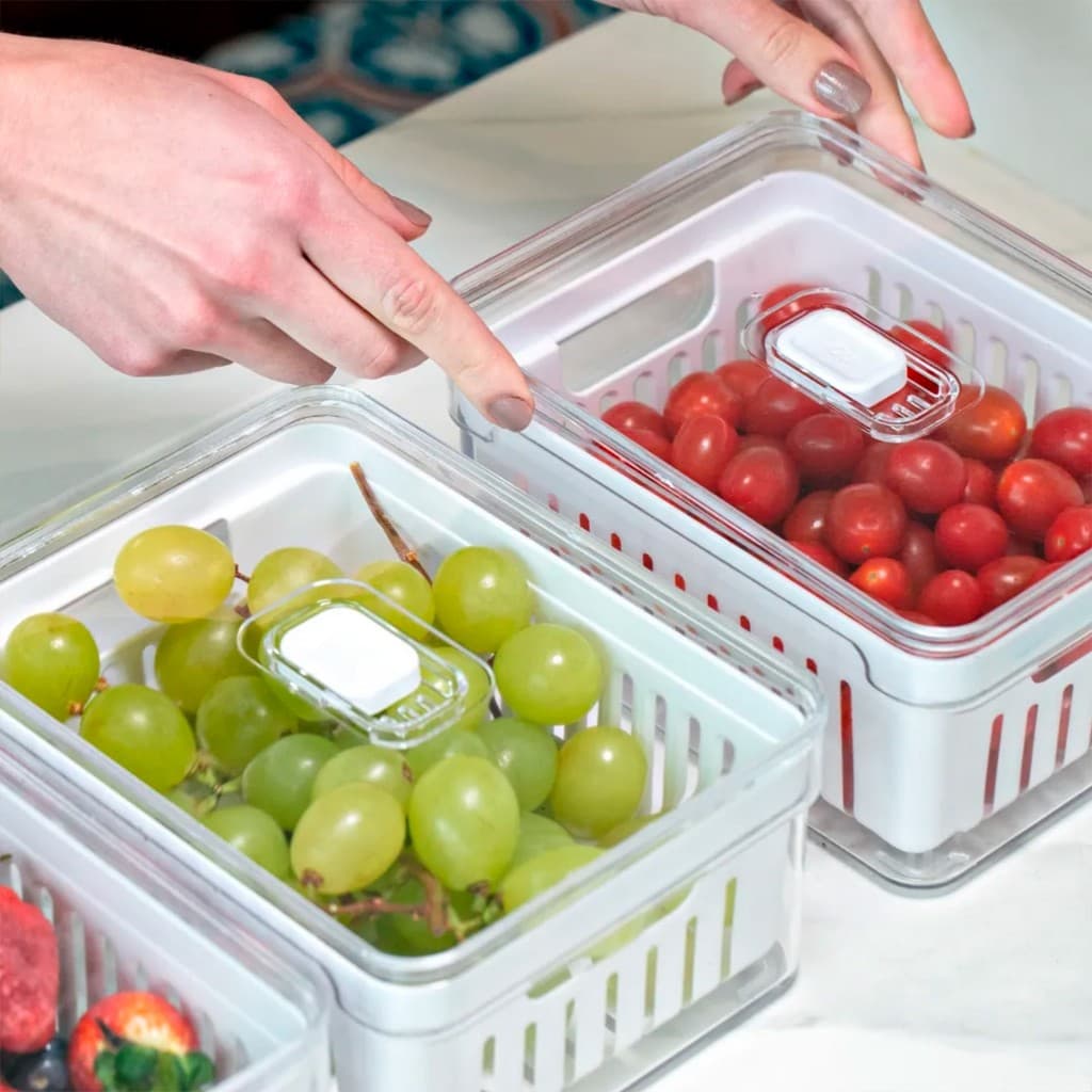 Organizadores de Geladeira de Acrílico com Tampa Drenagem 2,2 Litros