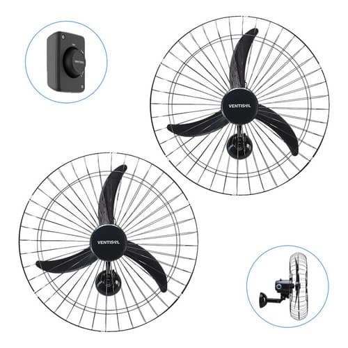 Kit 2 Ventiladores Parede 60cm Com 3 Pás Potente P/ Igreja Academia Lojas Comércio Oficina Ventisol