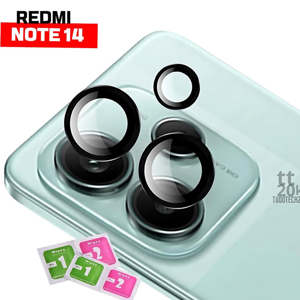 Protetor Lente Redmi Note 14 Proteção Camera Vidro Temperado Anel Metal+ Kit Aplicação