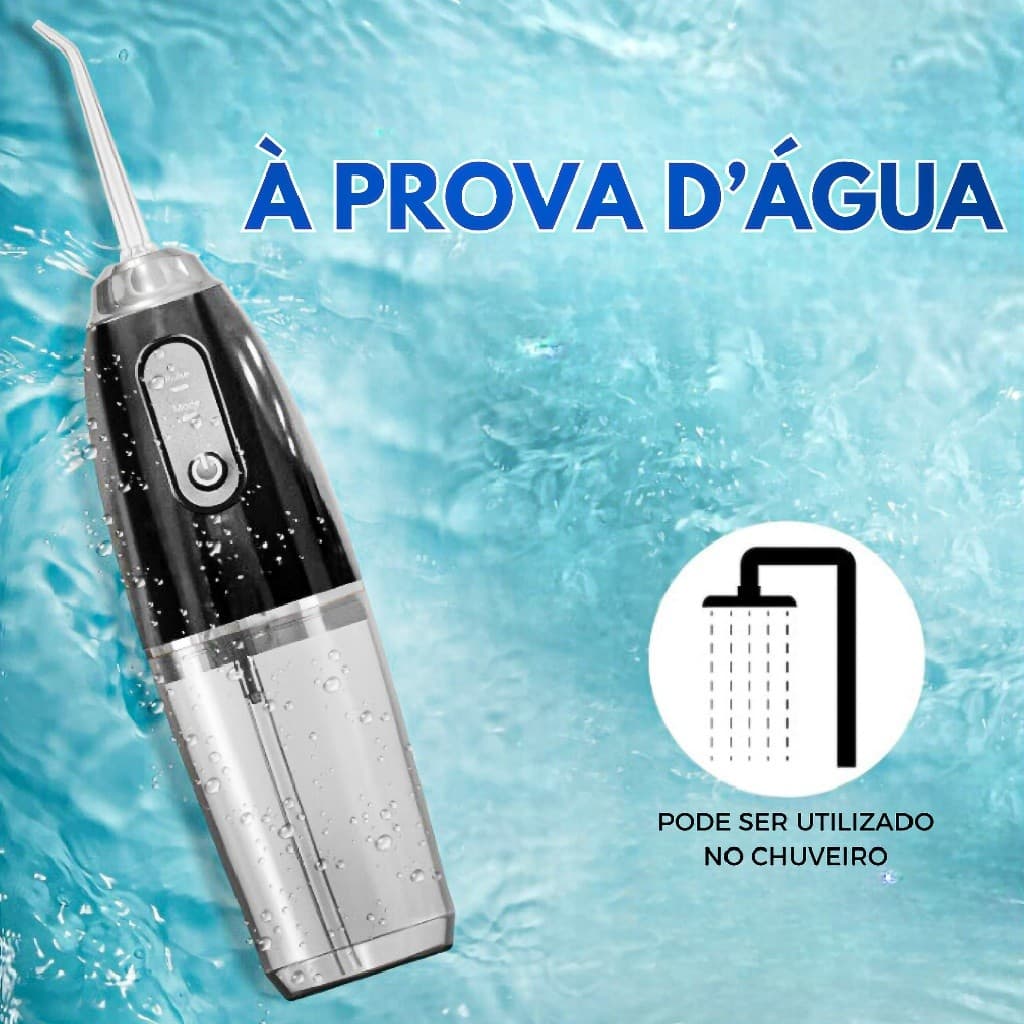 Irrigador Oral Portátil IPX7 230ml | 4 Bicos | Pulsação 1800/min | Sem Fio Recarregável – A506