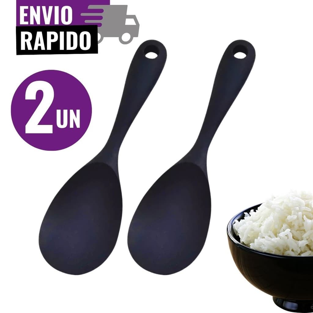 Jogo 2 Colher de Servir Silicone Arroz Utensílio Antiaderente Multiuso Preparar Não Risca Panela