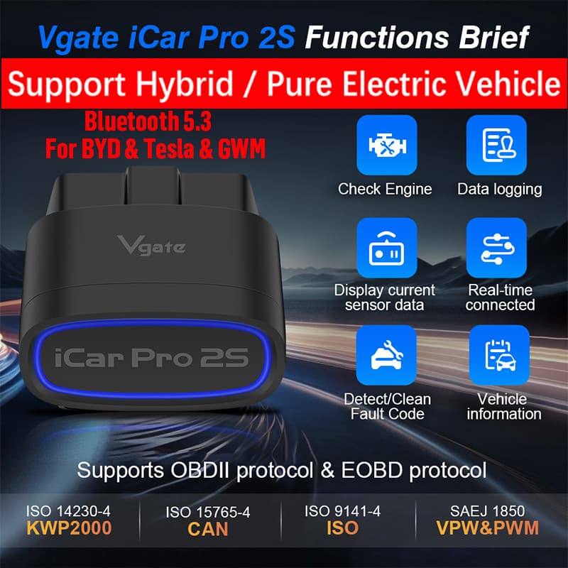 Para Carro Híbrido E Elétricovgate iCar Pro 2S OBD2 Scanner De BYD , Tesla GWM Bluetooth 5.2 IOS Android Verificação De 