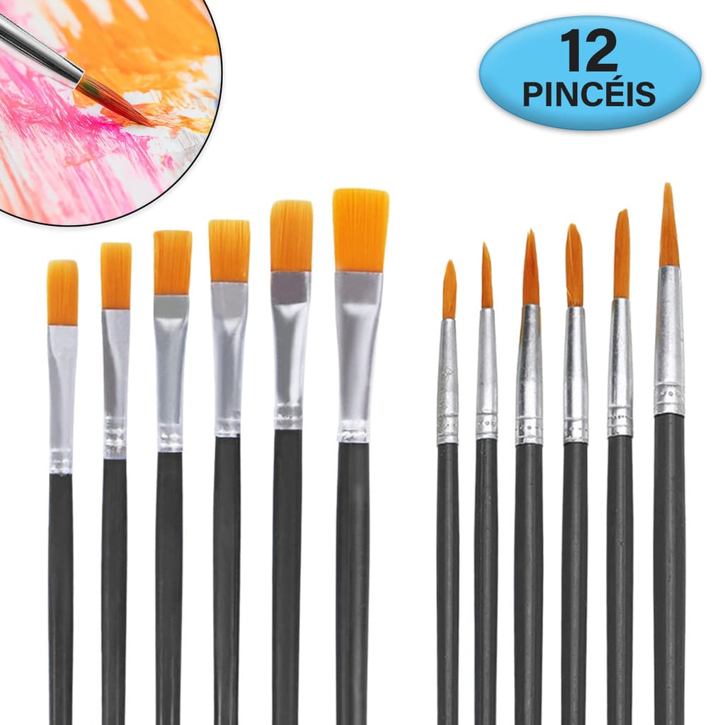 Kit Pincéis Artesanato Pincel Para Pintura a Óleo Guache Acrílica Ponta Fina Redonda Reto E Chato