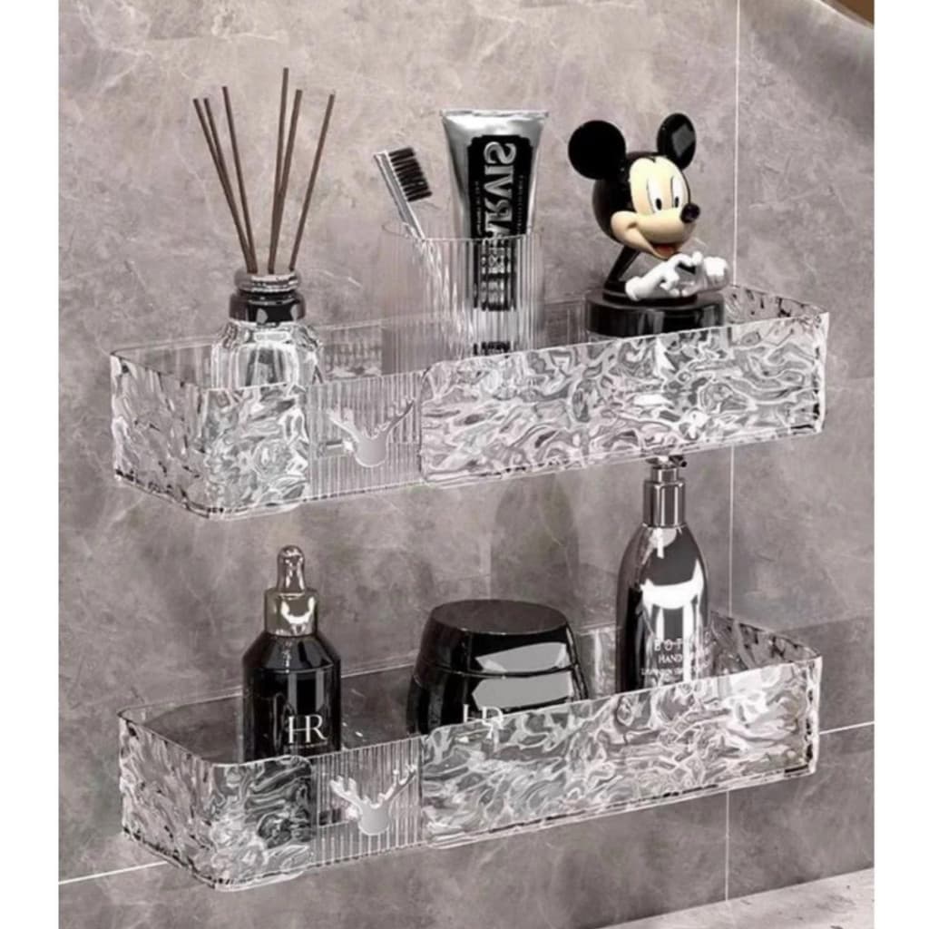 kit 1/2/3 Suportes em Acrílico De Shampoo Prateleiras De Banheiro Retangular/Triangular Sem Furo Estilo Glaciar