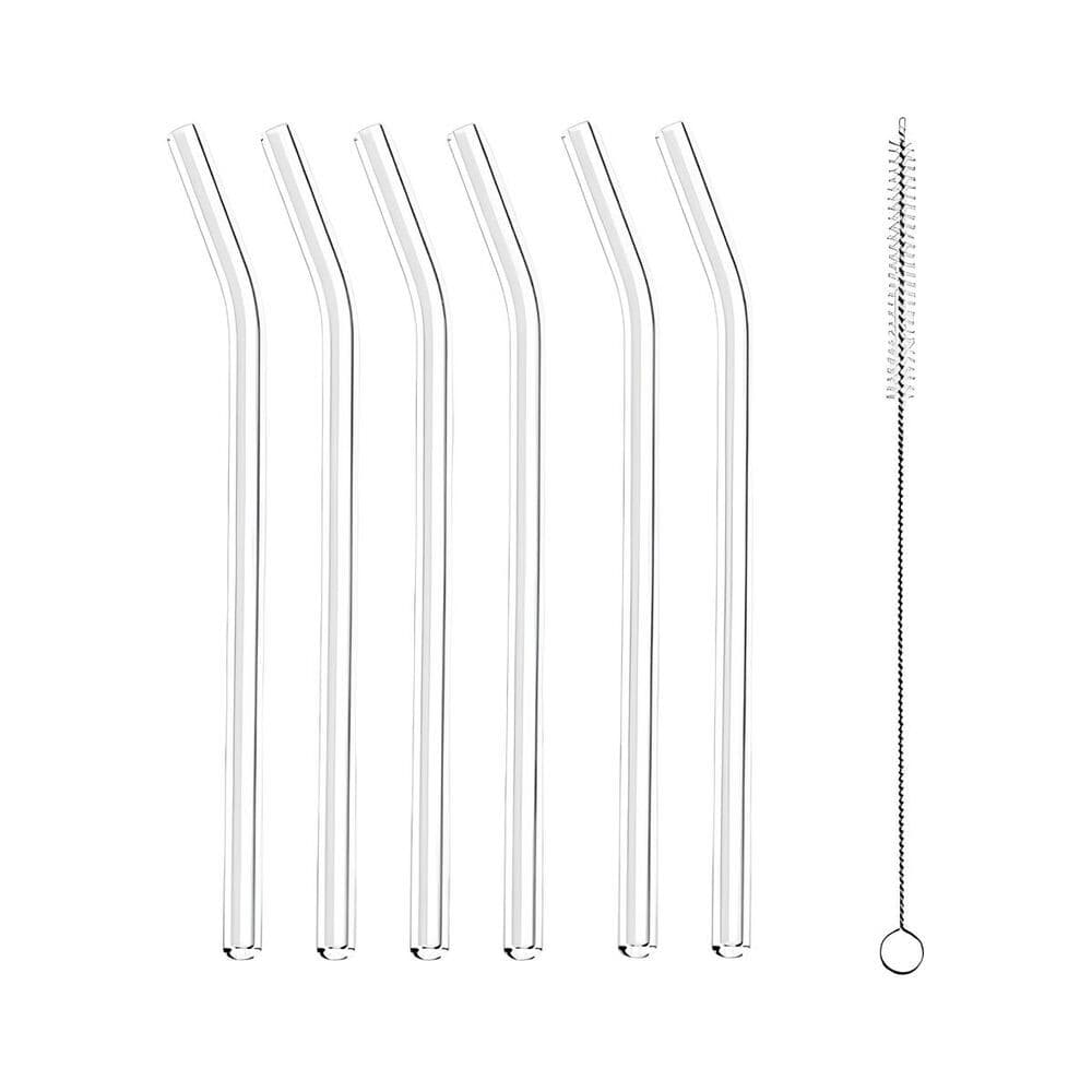 Conjunto 6 Canudos Reutilizáveis 🍹 Vidro Borossilicato com Escova de Limpeza Sustentável Drinks Bar