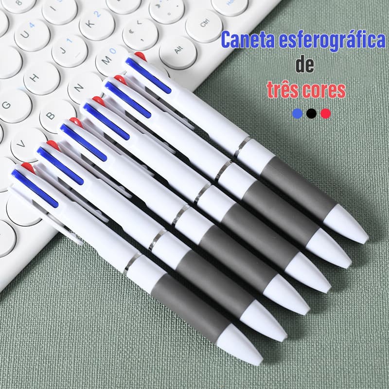Caneta Esferográfica 3 Cores Criativa Caneta Tipo Push Simples Estilo Push-Style Estudante