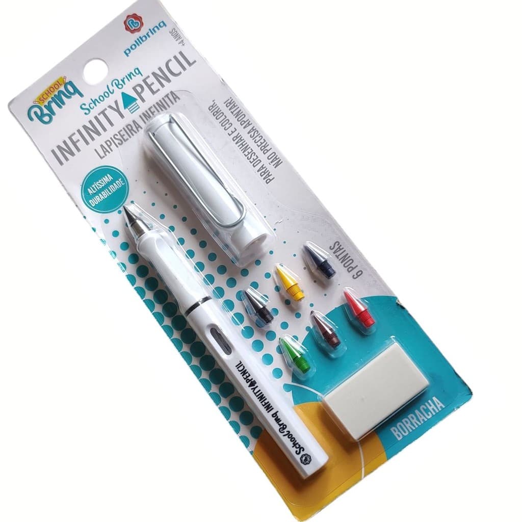 Lapiseira Infinita Polibrinq 6 Pontas Borracha  Não Precisa Apontar Durável  Prática para Desenho