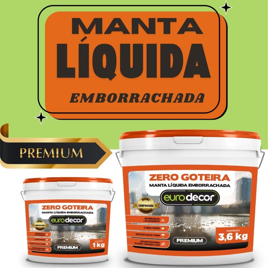 Manta Liquida Emborrachada Premium 1KG Ou 3,6KG Protege Lajes De Infiltração e Vazamentos